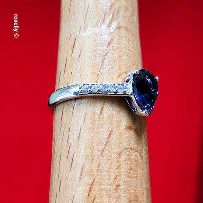 10K White Gold Blue Iolite and White CZ Ring Size 7 - Solid Gold