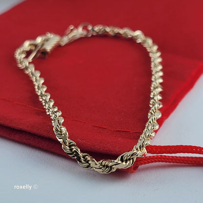 14K Yellow Gold Rope Link Bracelet with Barrel Clasp - Solid Gold!