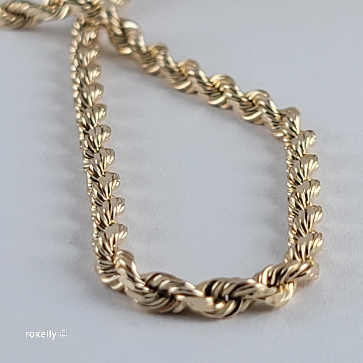14K Yellow Gold Rope Link Bracelet with Barrel Clasp - Solid Gold!