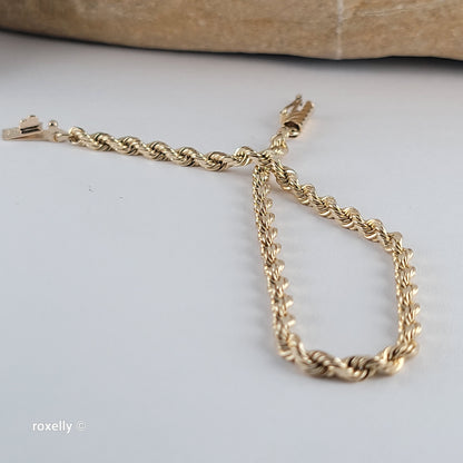 14K Yellow Gold Rope Link Bracelet with Barrel Clasp - Solid Gold!
