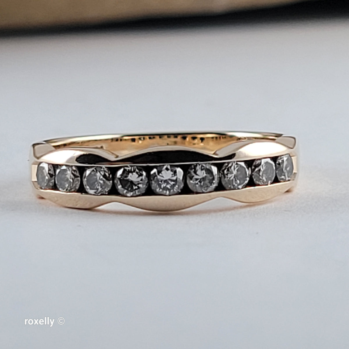 14K Yellow Gold Genuine Diamond Band Ring Size 6.5 - Solid Gold!