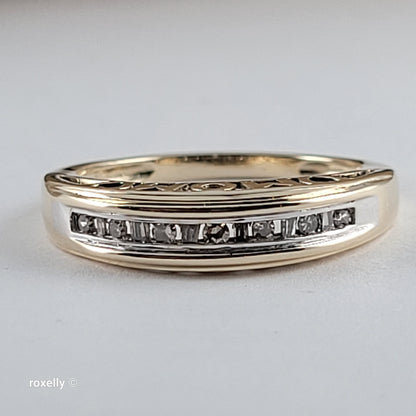 10K Yellow Gold Genuine Diamond "MOM" Band Ring Size 6.75 - Solid Gold
