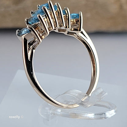 10K Yellow Gold Blue Topaz Wavy Design Ring Size 6.75 - Solid Gold