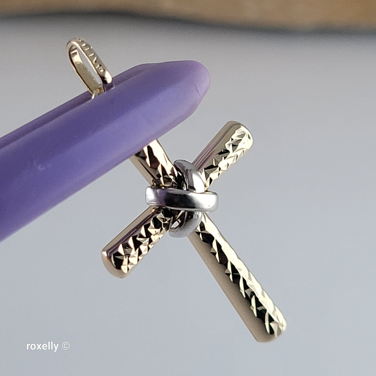 14K Two-Tone Gold Diamond-Cut Cross Pendant - Solid Gold, Made in Italy