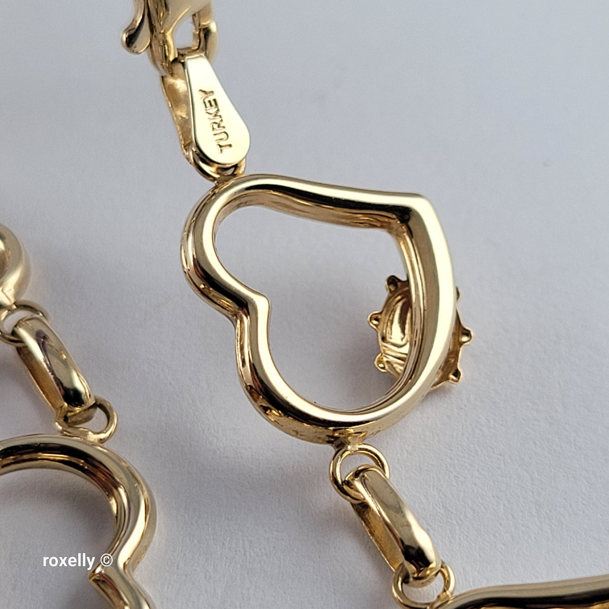 14K Yellow Gold Heart & Ladybug Link Bracelet - Solid Gold, Made in Turkey