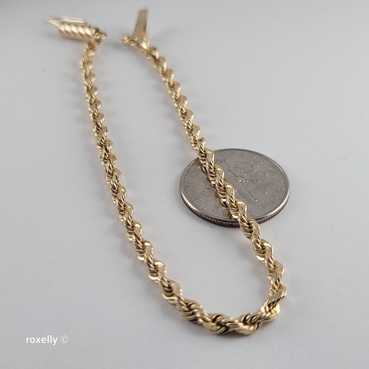 14K Yellow Gold Rope Link Bracelet with Barrel Clasp - Solid Gold!