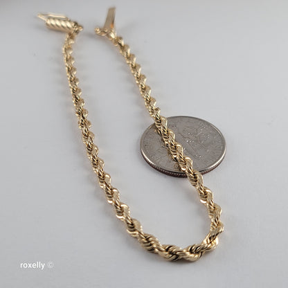 14K Yellow Gold Rope Link Bracelet with Barrel Clasp - Solid Gold!