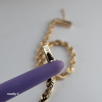 14K Yellow Gold Rope Link Bracelet with Barrel Clasp - Solid Gold!