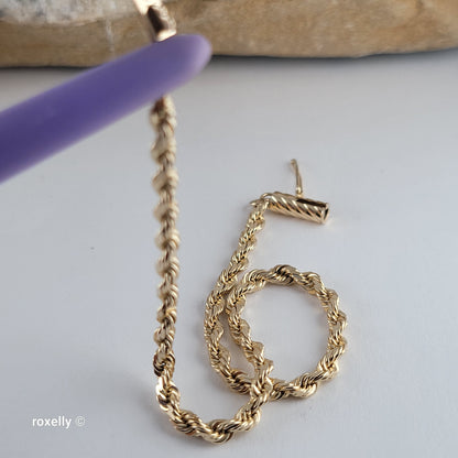 14K Yellow Gold Rope Link Bracelet with Barrel Clasp - Solid Gold!