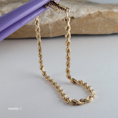 14K Yellow Gold Rope Link Bracelet with Barrel Clasp - Solid Gold!
