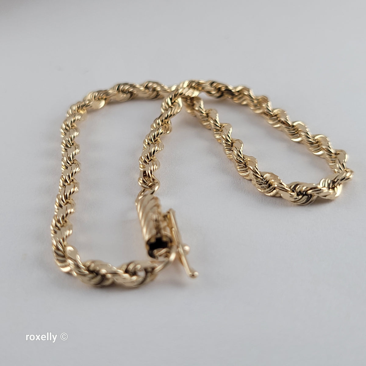 14K Yellow Gold Rope Link Bracelet with Barrel Clasp - Solid Gold!