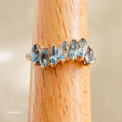 10K Yellow Gold Blue Topaz Wavy Design Ring Size 6.75 - Solid Gold