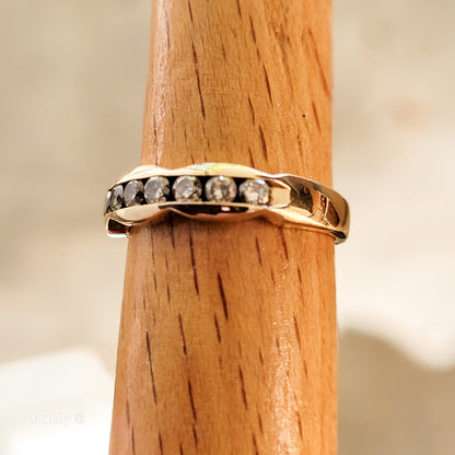 14K Yellow Gold Genuine Diamond Band Ring Size 6.5 - Solid Gold!