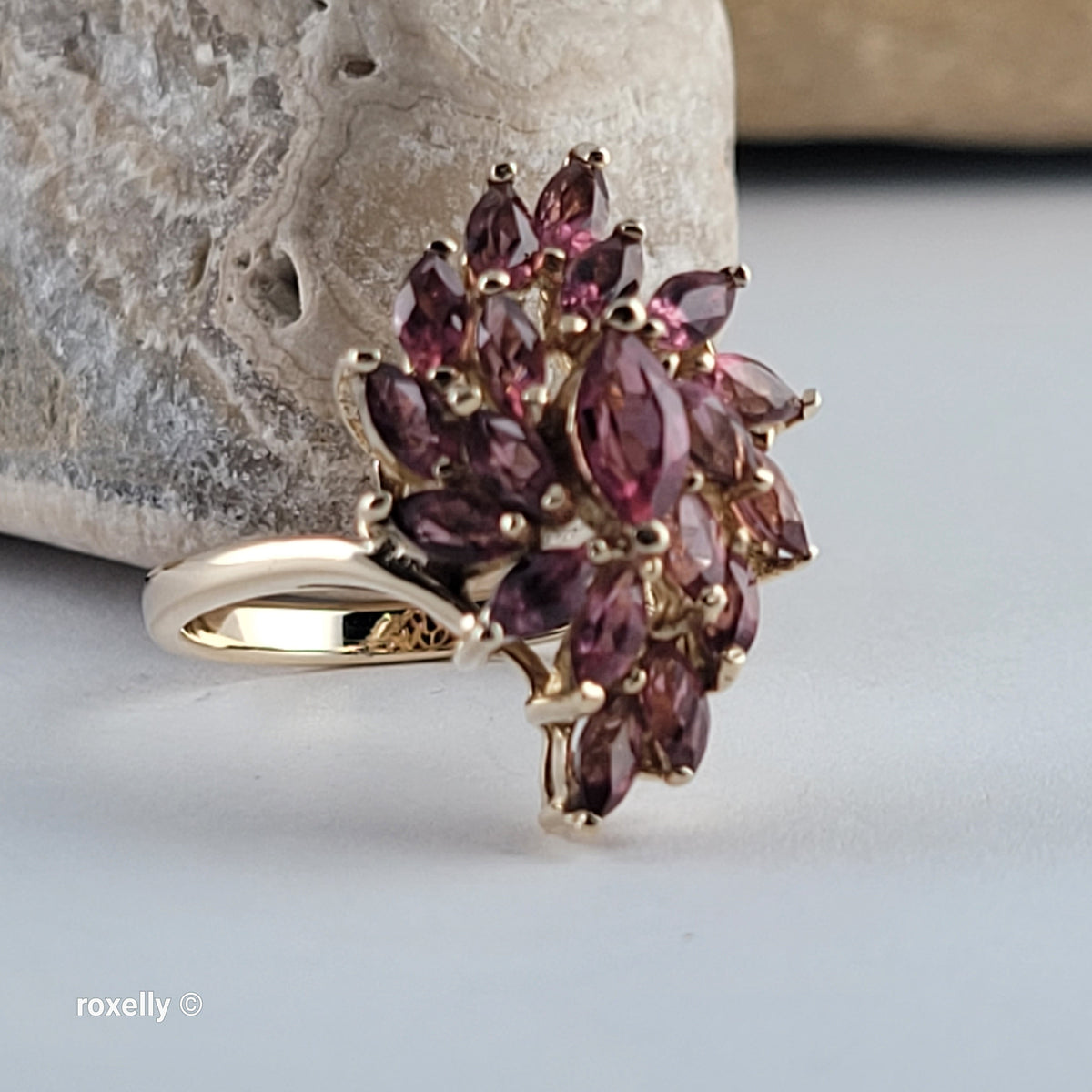 14K Yellow Gold Pink Tourmaline Floral Ring Size 5.75 - Solid Gold