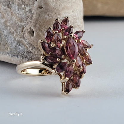 14K Yellow Gold Pink Tourmaline Floral Ring Size 5.75 - Solid Gold