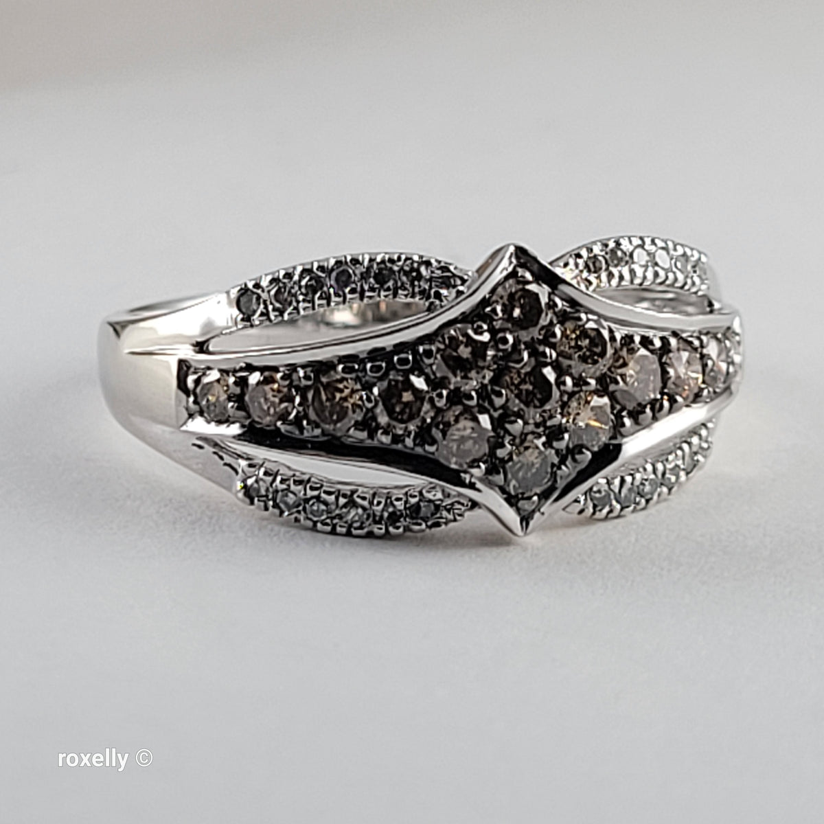 14K White Gold Chocolate & Vanilla Diamonds Ring Size 9.5 - Solid Gold