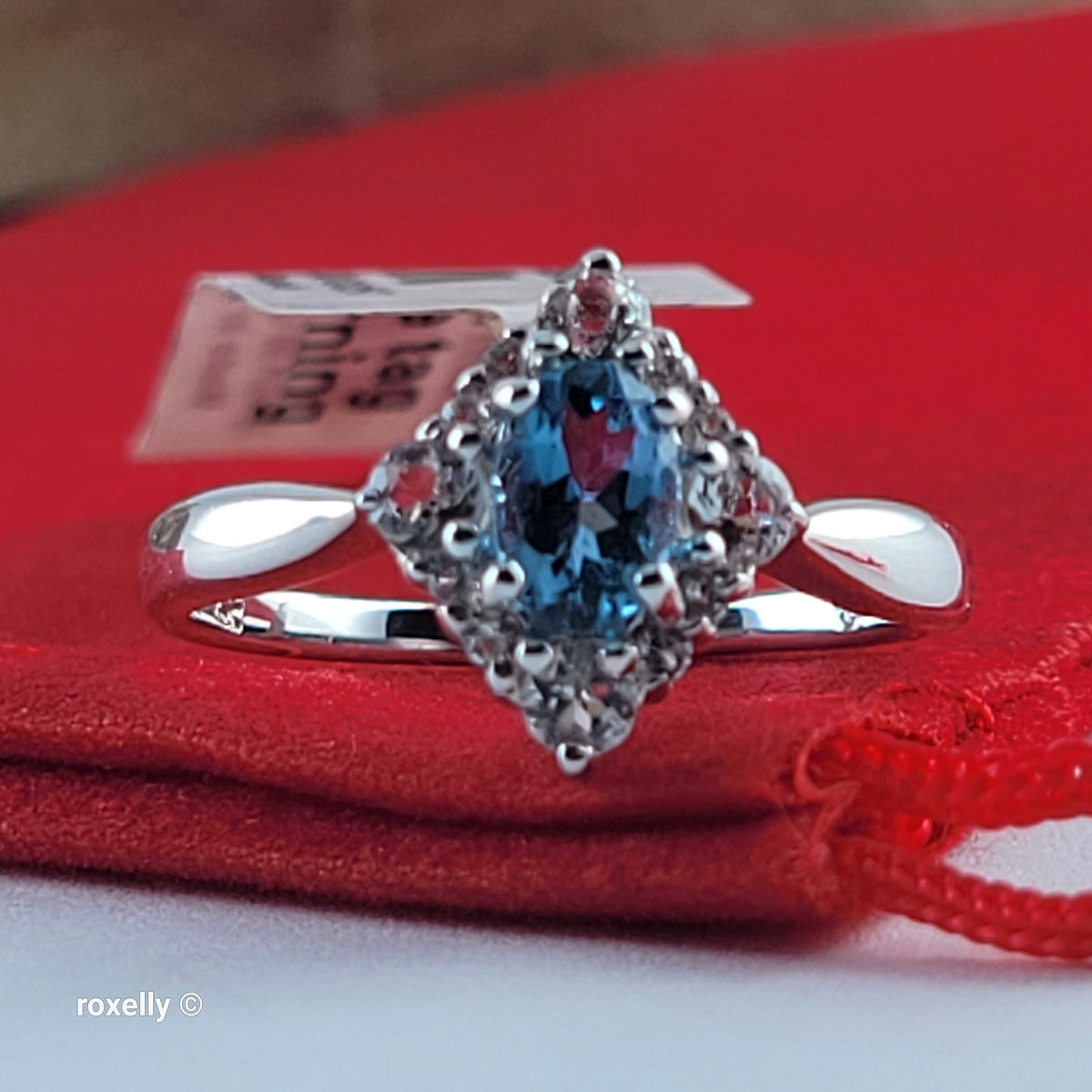 14K White Gold Blue and White Topaz Ring Size 6.75 - Solid Gold