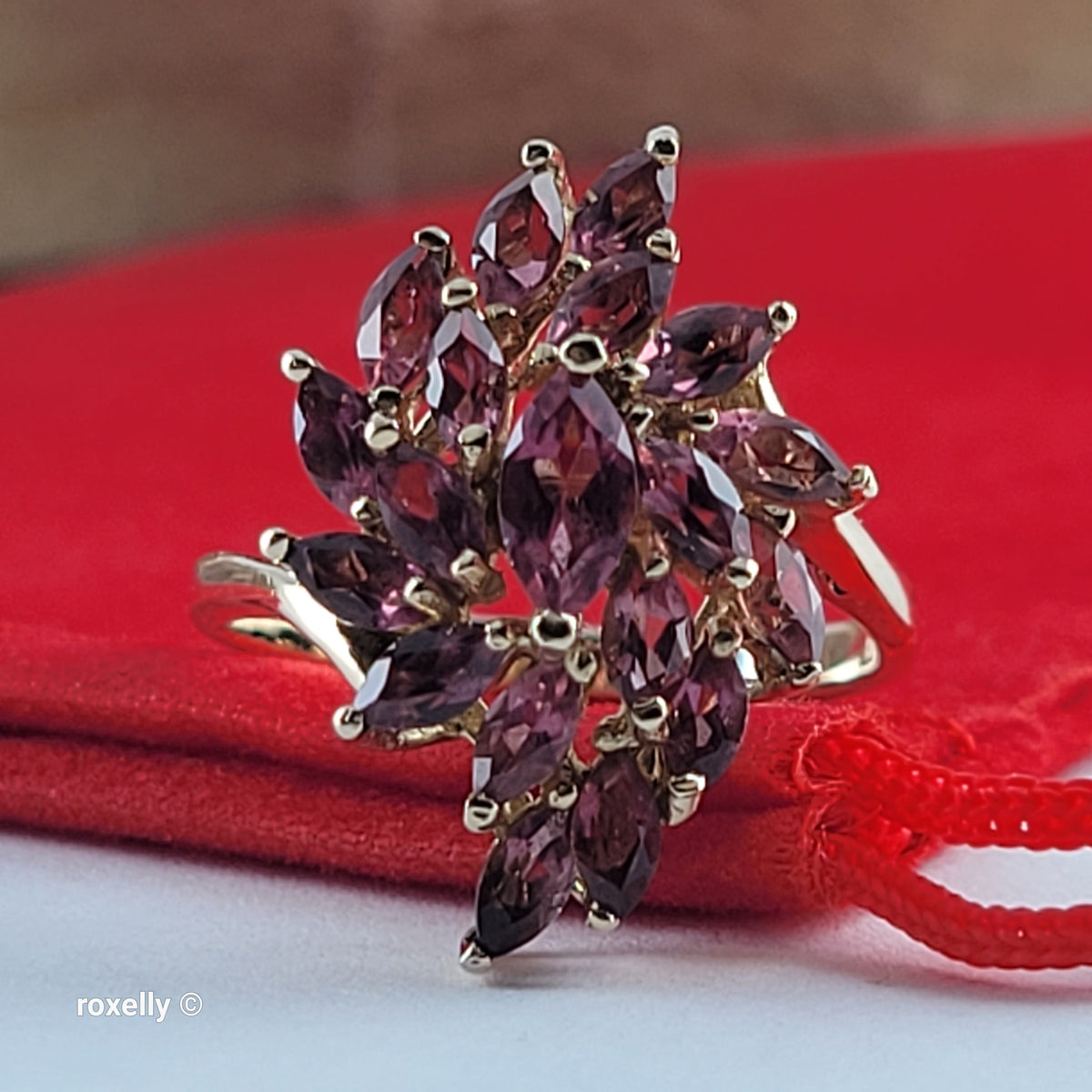 14K Yellow Gold Pink Tourmaline Floral Ring Size 5.75 - Solid Gold