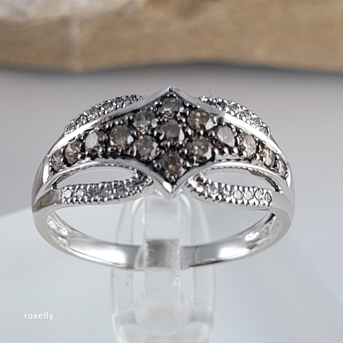 14K White Gold Chocolate & Vanilla Diamonds Ring Size 9.5 - Solid Gold