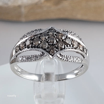 14K White Gold Chocolate & Vanilla Diamonds Ring Size 9.5 - Solid Gold