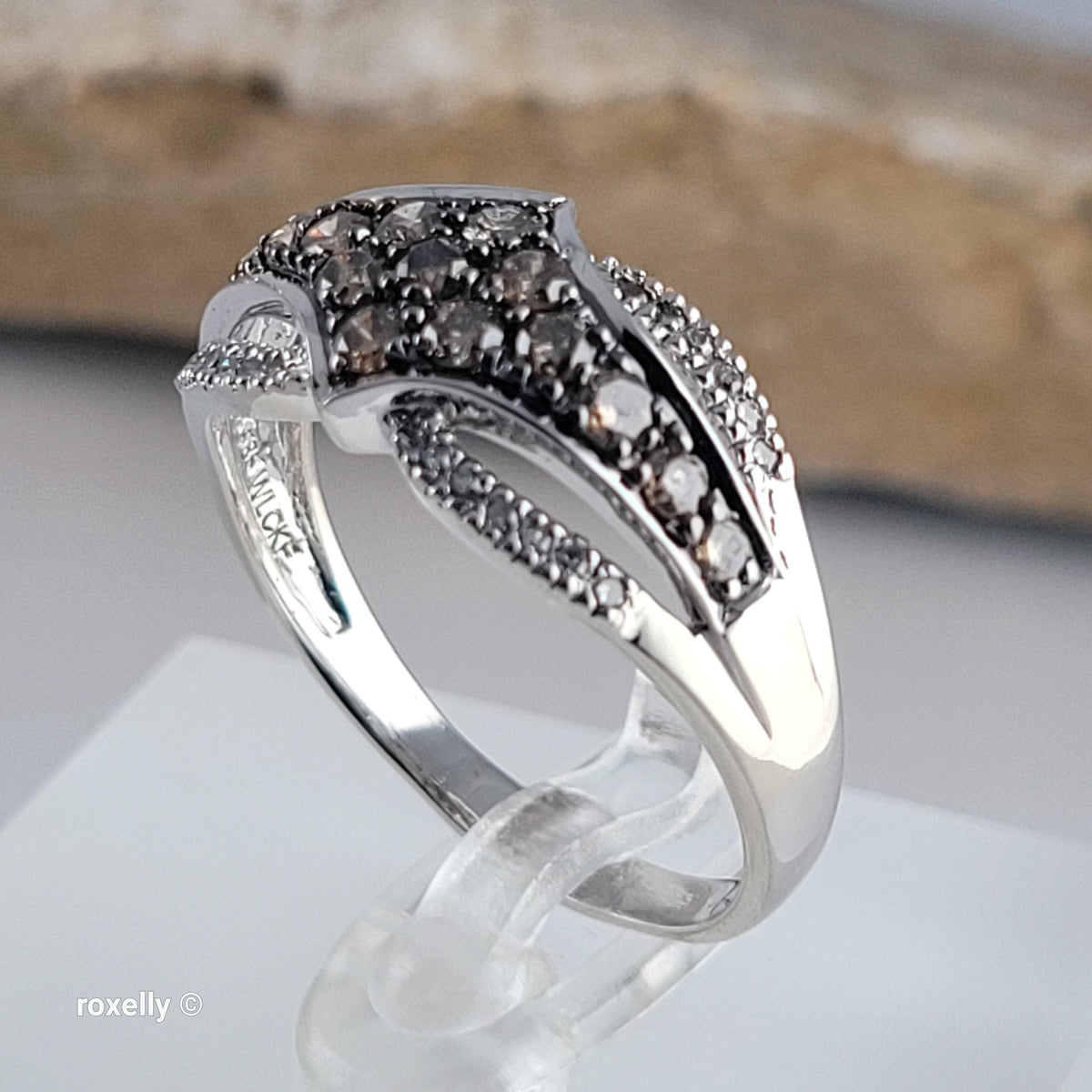 14K White Gold Chocolate & Vanilla Diamonds Ring Size 9.5 - Solid Gold