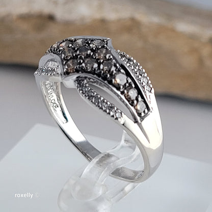 14K White Gold Chocolate & Vanilla Diamonds Ring Size 9.5 - Solid Gold