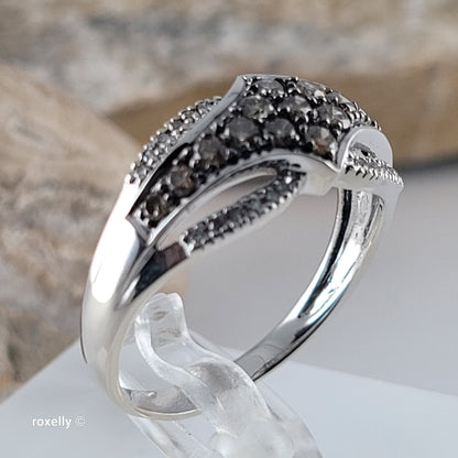 14K White Gold Chocolate & Vanilla Diamonds Ring Size 9.5 - Solid Gold