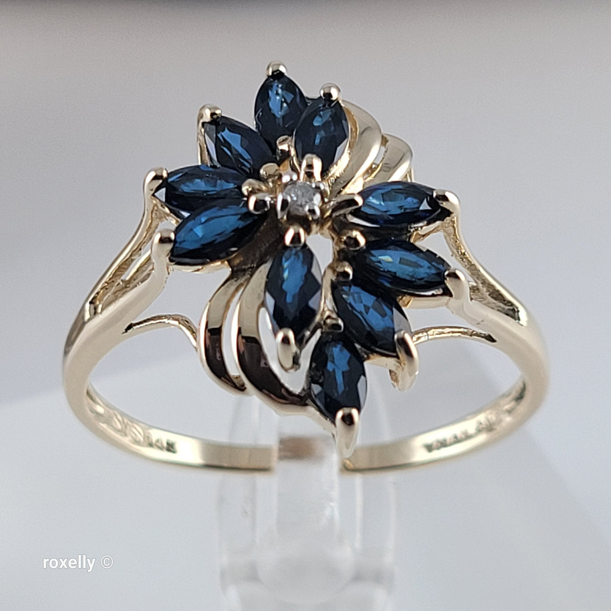 14K Yellow Gold Sapphires and Genuine Diamond Ring Size 10.5 - Solid Gold