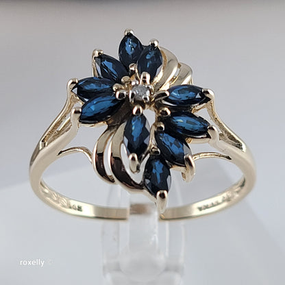 14K Yellow Gold Sapphires and Genuine Diamond Ring Size 10.5 - Solid Gold