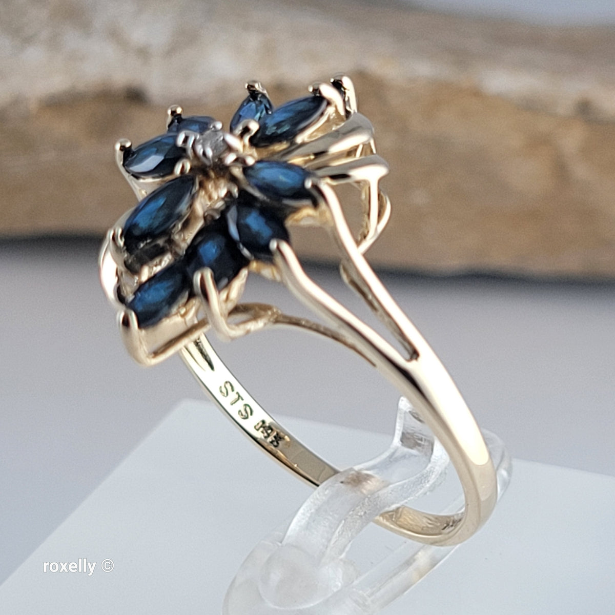 14K Yellow Gold Sapphires and Genuine Diamond Ring Size 10.5 - Solid Gold