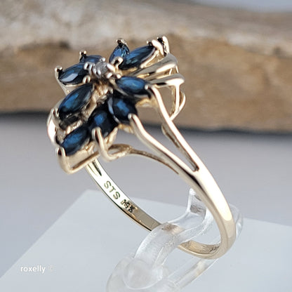 14K Yellow Gold Sapphires and Genuine Diamond Ring Size 10.5 - Solid Gold