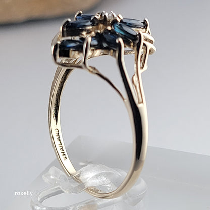 14K Yellow Gold Sapphires and Genuine Diamond Ring Size 10.5 - Solid Gold