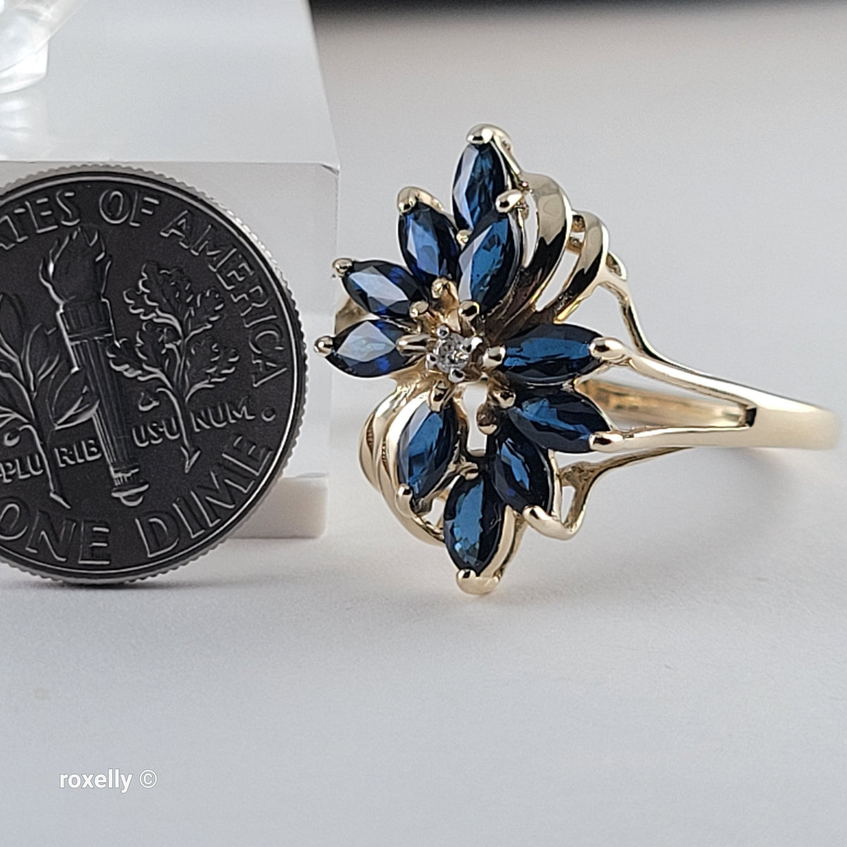 14K Yellow Gold Sapphires and Genuine Diamond Ring Size 10.5 - Solid Gold