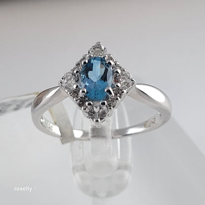14K White Gold Blue and White Topaz Ring Size 6.75 - Solid Gold