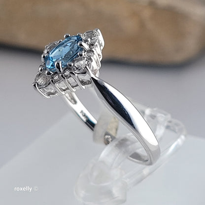 14K White Gold Blue and White Topaz Ring Size 6.75 - Solid Gold