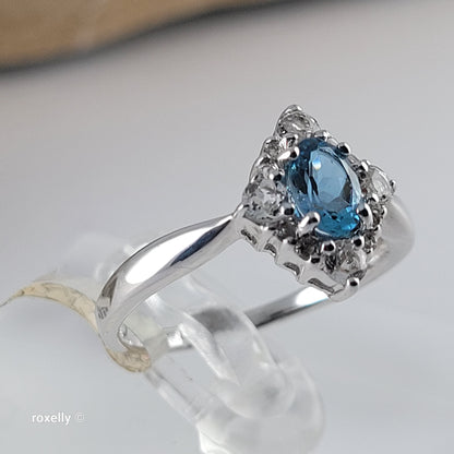 14K White Gold Blue and White Topaz Ring Size 6.75 - Solid Gold