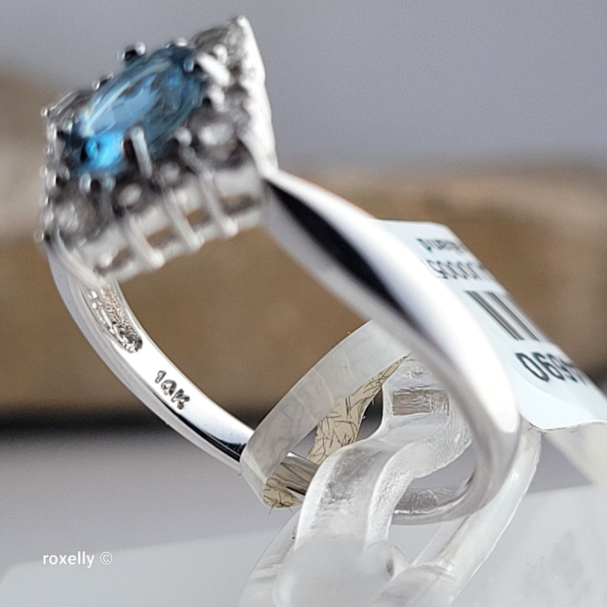14K White Gold Blue and White Topaz Ring Size 6.75 - Solid Gold