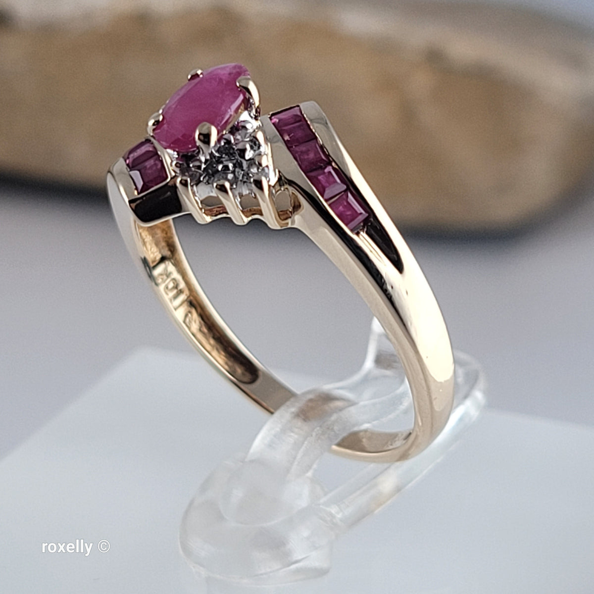 10K Yellow Gold Ruby and Genuine Diamond Bypass Ring Size 7 - Solid Gold