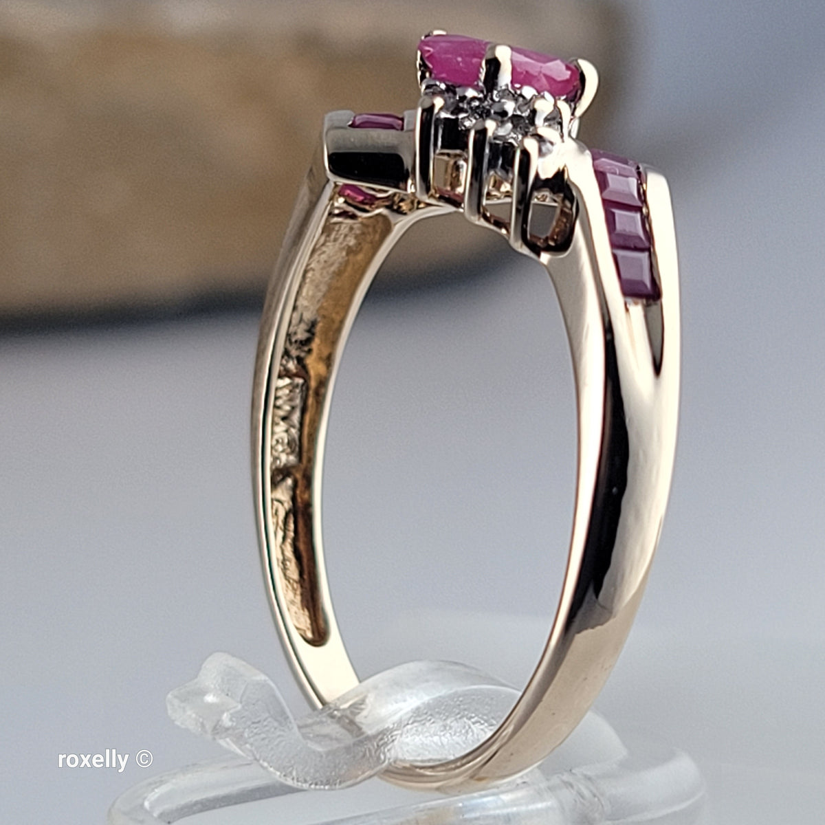 10K Yellow Gold Ruby and Genuine Diamond Bypass Ring Size 7 - Solid Gold