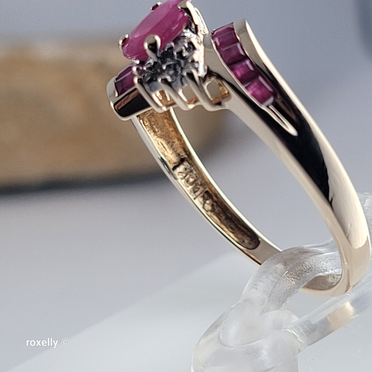 10K Yellow Gold Ruby and Genuine Diamond Bypass Ring Size 7 - Solid Gold