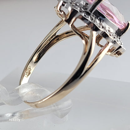 10K Yellow Gold Drop-Shaped Pink Ice Ring Size 6.25 - Solid Gold