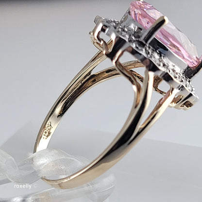 10K Yellow Gold Drop-Shaped Pink Ice Ring Size 6.25 - Solid Gold