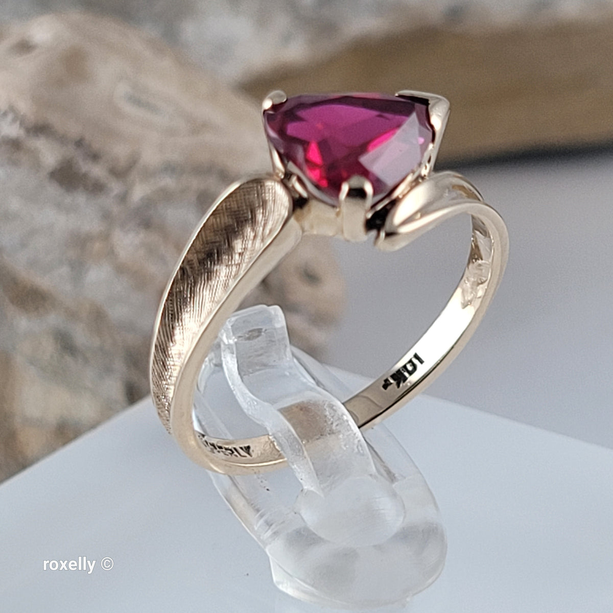 10K Yellow Gold Ruby Satin Finish Bypass Ring Size 6.25 - Solid Gold