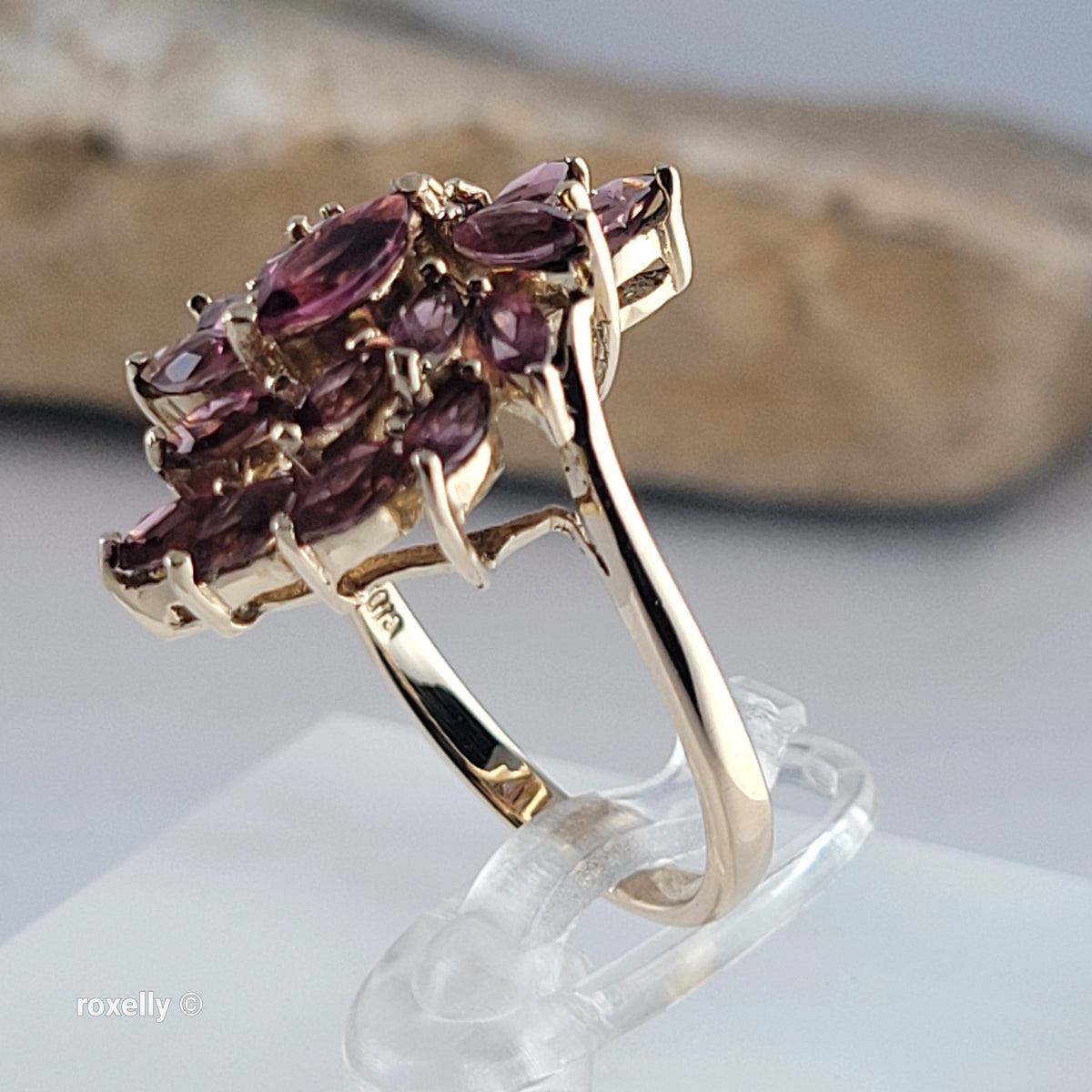 14K Yellow Gold Pink Tourmaline Floral Ring Size 5.75 - Solid Gold