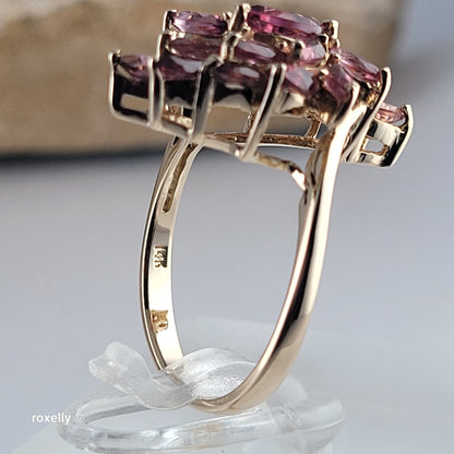 14K Yellow Gold Pink Tourmaline Floral Ring Size 5.75 - Solid Gold