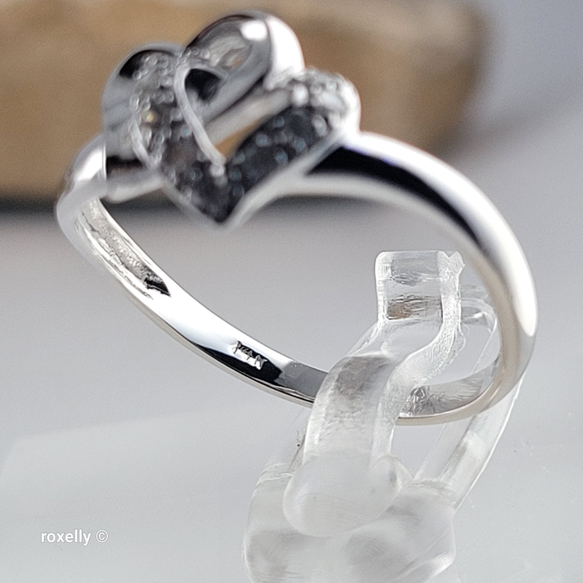 14K White Gold Intertwined Hearts Genuine Diamond Ring Size 7 - Solid Gold!