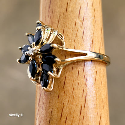 14K Yellow Gold Sapphires and Genuine Diamond Ring Size 10.5 - Solid Gold
