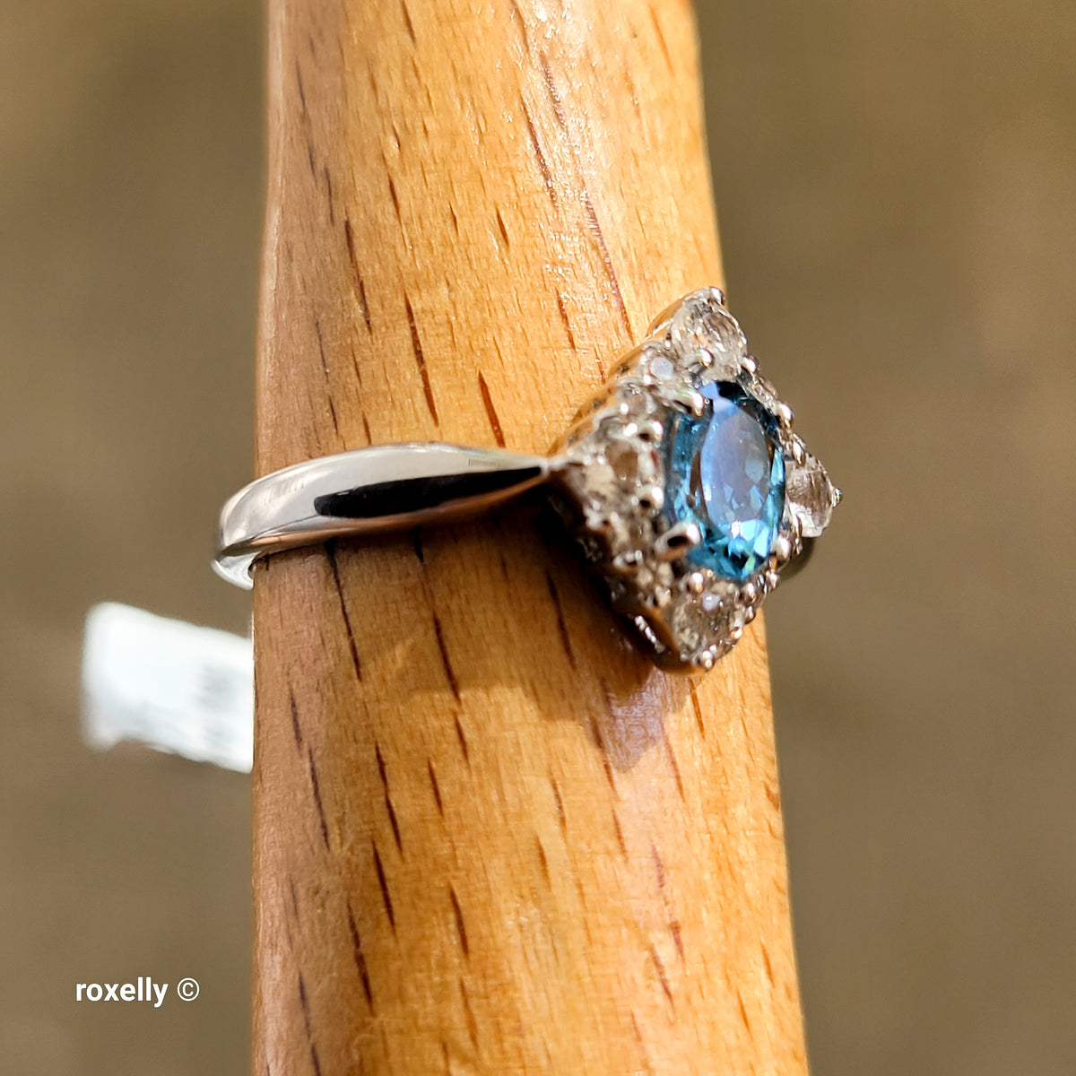 14K White Gold Blue and White Topaz Ring Size 6.75 - Solid Gold