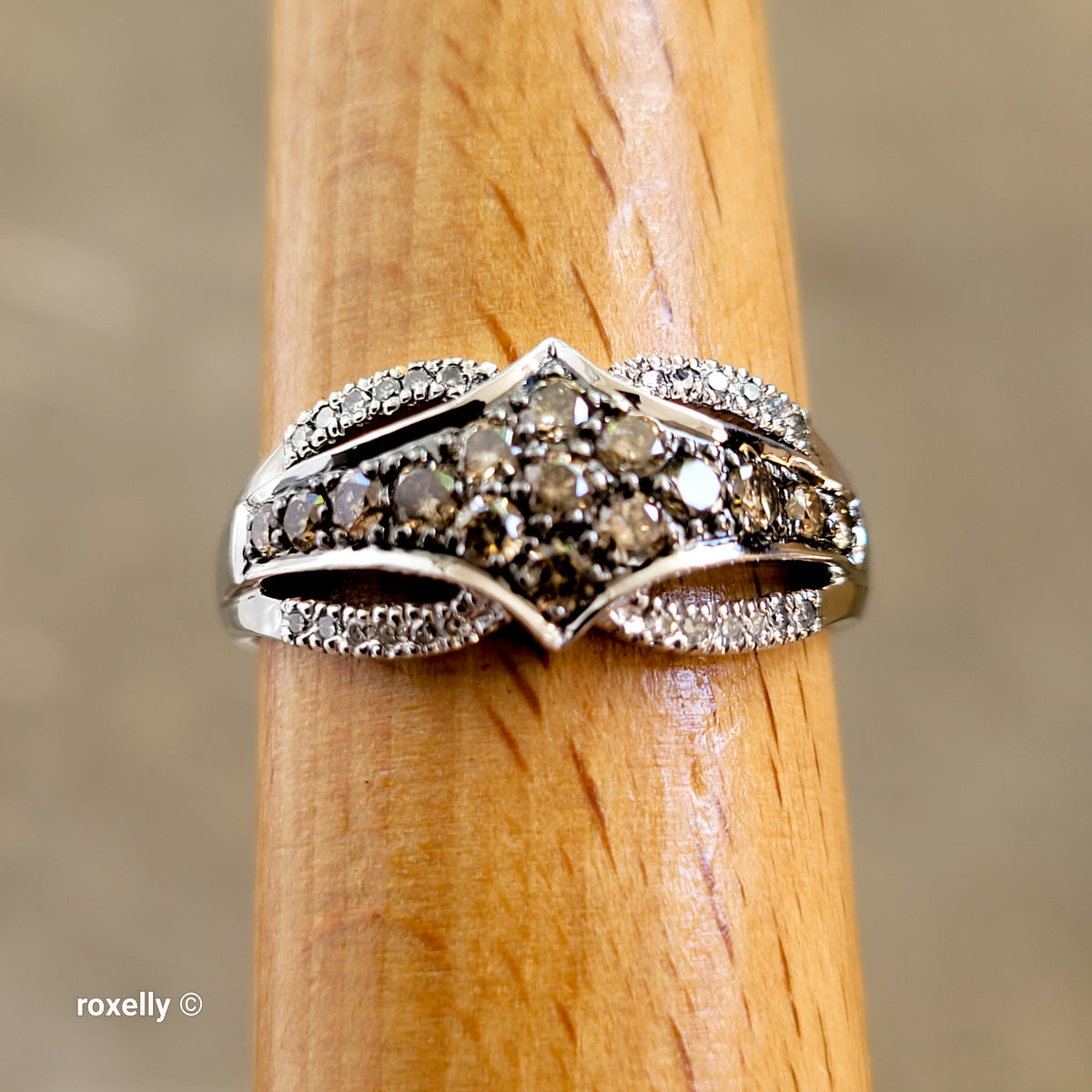 14K White Gold Chocolate & Vanilla Diamonds Ring Size 9.5 - Solid Gold