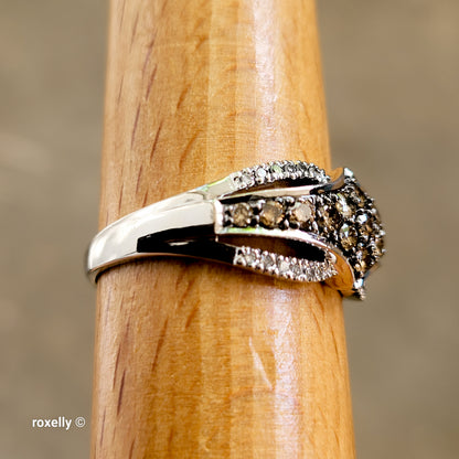 14K White Gold Chocolate & Vanilla Diamonds Ring Size 9.5 - Solid Gold